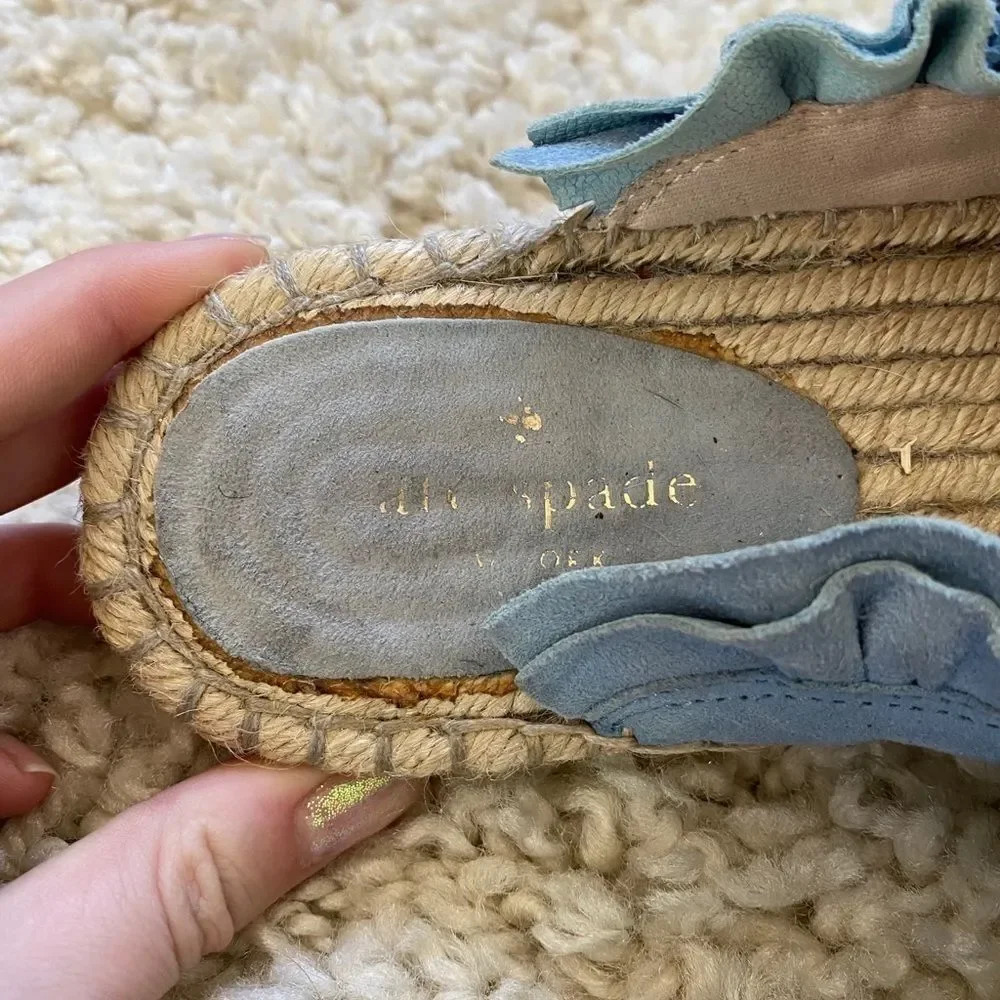 Kate Spade Ruffle Suede Blue Mules 9 - Picture 6 of 7